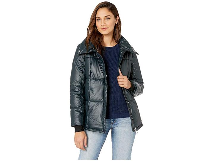 Steve Madden Waist Length Puffer Pu (teal) Women's Coat