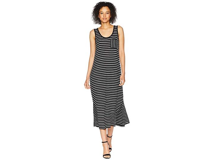 Calvin Klein Sleeveless Stripe Maxi W/ Pocket (black/white) Women's Dress