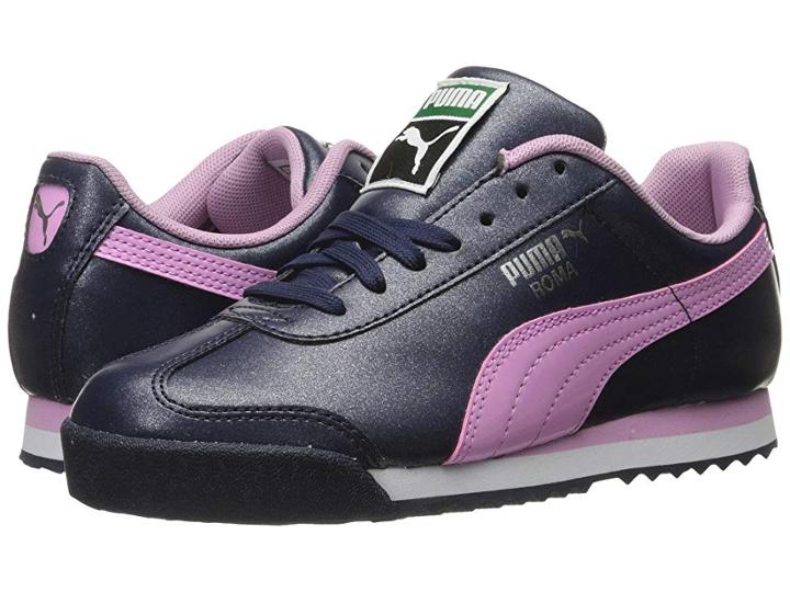 Puma Kids Roma Glitter Jr (big Kid) (peacoat/pastel Lavender) Girls Shoes