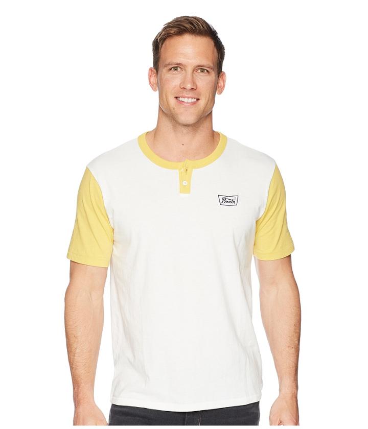 Brixton Stith Short Sleeve Henley (off-white/washed Yellow) Men's Short Sleeve Pullover