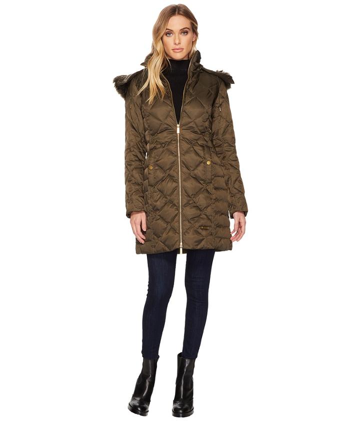Kenneth Cole New York Diamond Quilted Matte Satin Down (clover) Women's Coat