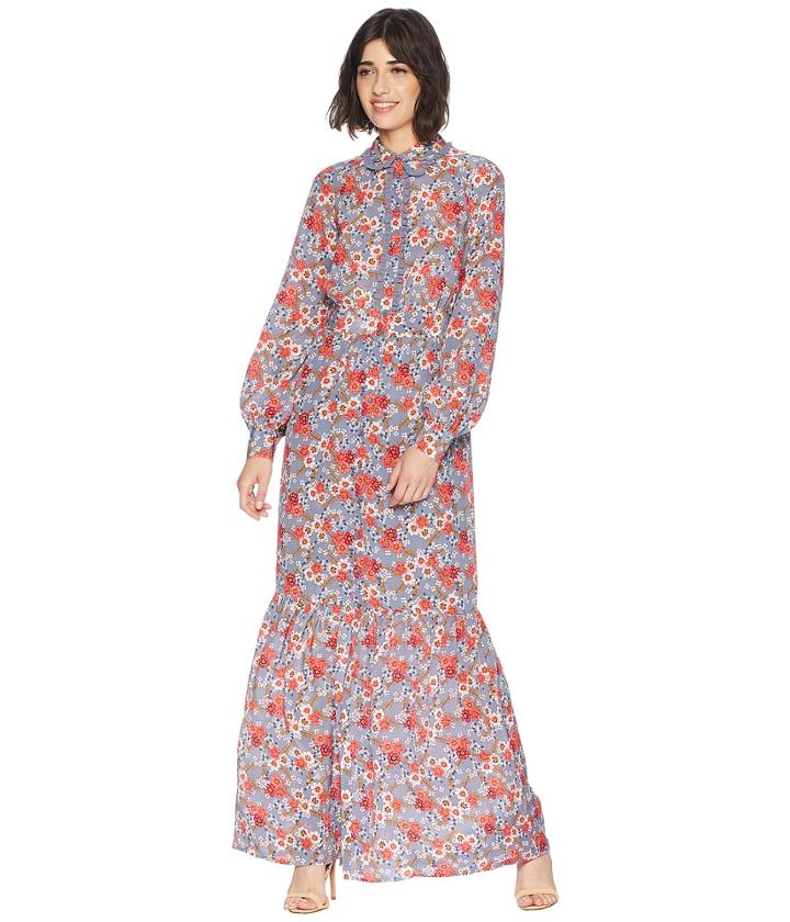 Juicy Couture Larchmont Blooms Silk Maxi Dress (slate Swirl Larchmont Blooms) Women's Dress