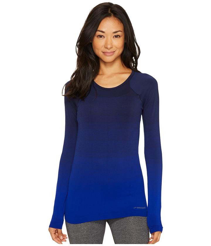 Brooks Streaker Long Sleeve Top (navy/cobalt) Women's Long Sleeve Pullover