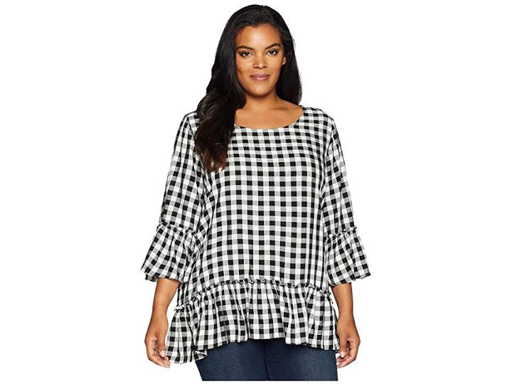 Karen Kane Plus Plus Size Gingham Ruffle Hem Top (check) Women's Clothing