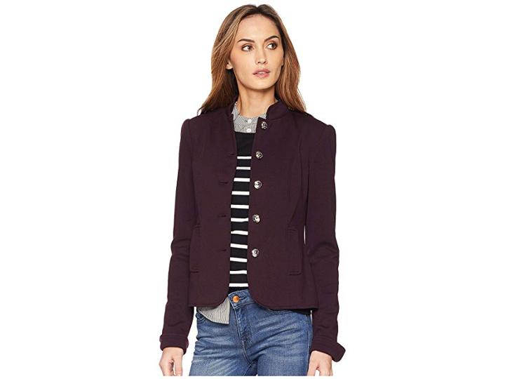 Tommy Hilfiger Stand Collar Button Front Jacket (black Currant) Women's Coat