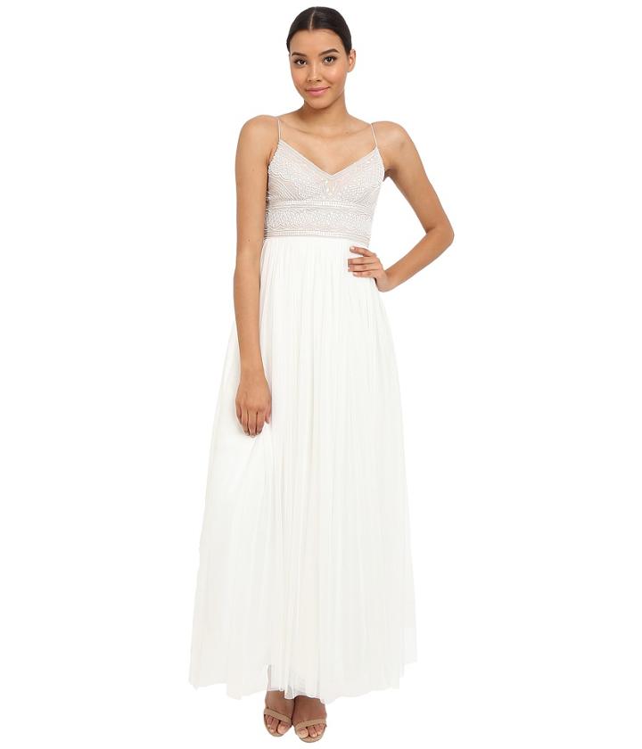 Adrianna Papell Sleeveless Beaded Bodice Tulle Gown (ivory/nude) Women's Dress