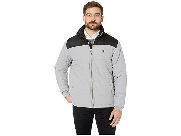 U.s. Polo Assn. Color Block Puffer Jacket (vapor Grey) Men's Coat