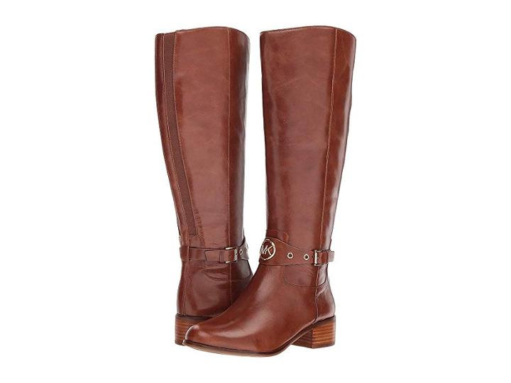 Michael Michael Kors Heather Boot Wide Calf (dark Caramel Polished Cow Leather/wide Shaft) Women's Boots