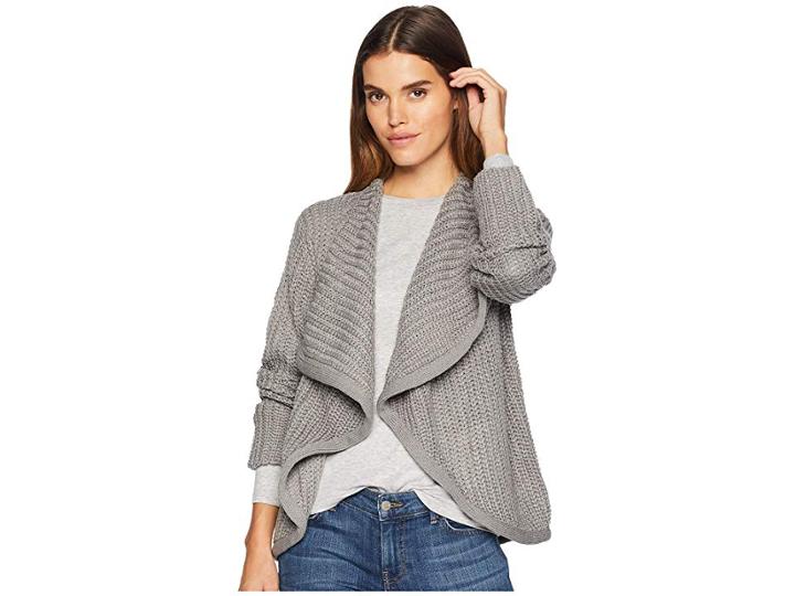 Bb Dakota Just Got Back Drape Front Sweater (medium Heather Grey) Women's Sweater