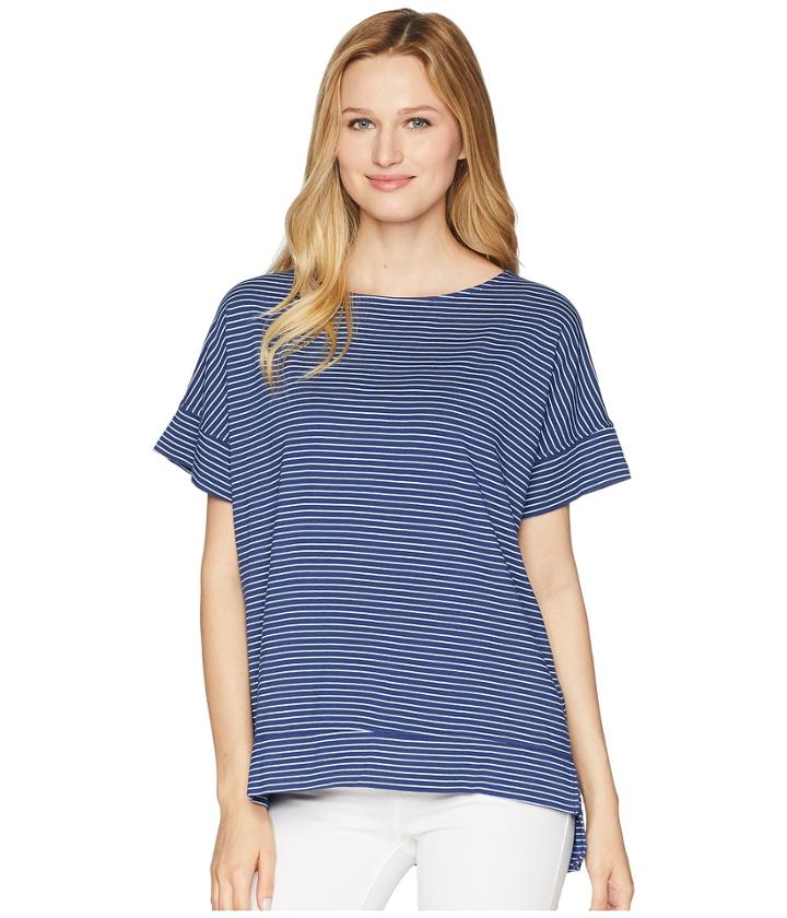 Fresh Produce Pinstripe Riley Top (moonlight Blue) Women's Short Sleeve Pullover