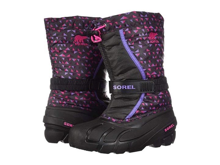 Sorel Kids Flurrytm Print (toddler/little Kid/big Kid) (dark Grey/pink Glo) Girls Shoes