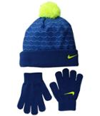 Nike Kids Graphic Pom Beanie Gloves Set (little Kids) (blue Jay) Beanies