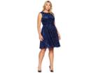 Tahari By Asl Velvet Burnout Floral A-line Dress (black/cobalt Blue) Women's Dress