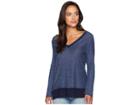Two By Vince Camuto V-neck Woven Hem Layered Top (indigo Night Heather) Women's Blouse