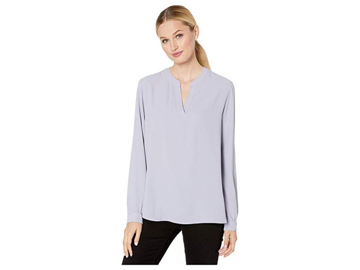 Anne Klein Split-neck High-low Long Sleeve Blouse (morning Light) Women's Blouse