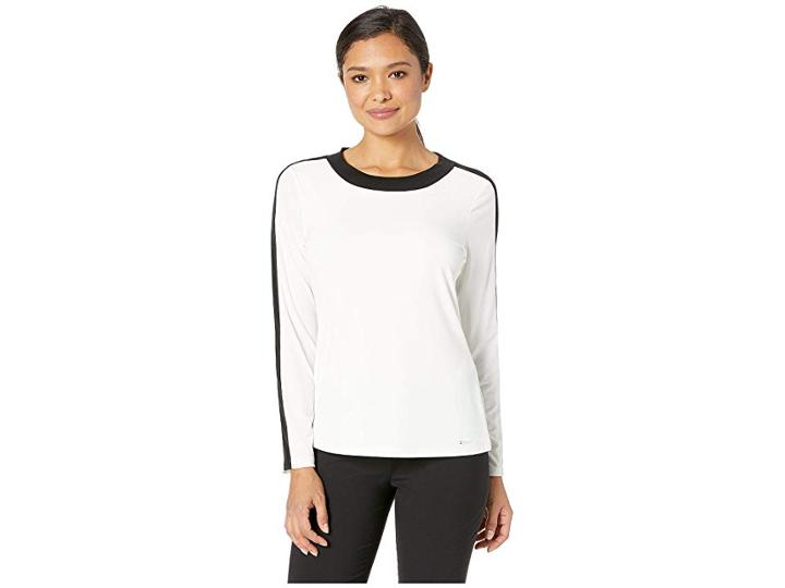 Calvin Klein Long Sleeve Knit Top (cream/black) Women's Clothing