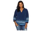 Michael Michael Kors Plus Size Sunny Batik Border Top (true Navy/radiant Blue) Women's Clothing