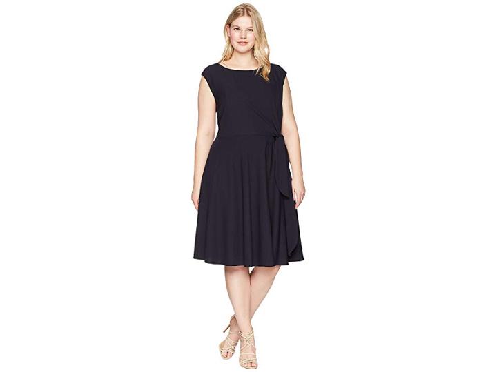 Tahari By Asl Plus Size Crepe Side Tie Fit And Flare Dress (navy) Women's Dress