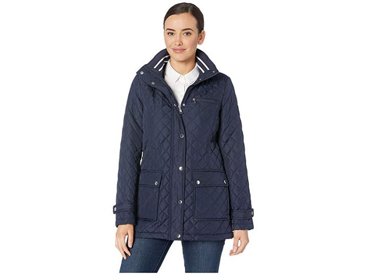 Tommy Hilfiger Quilt W/ Knit Stripe Collar (navy) Women's Clothing
