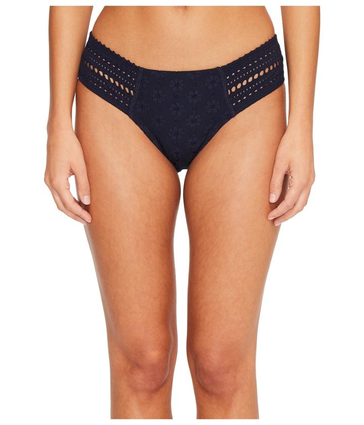 Robin Piccone Clarissa Tab Side Crochet Bikini Bottom (midnight Navy) Women's Swimwear