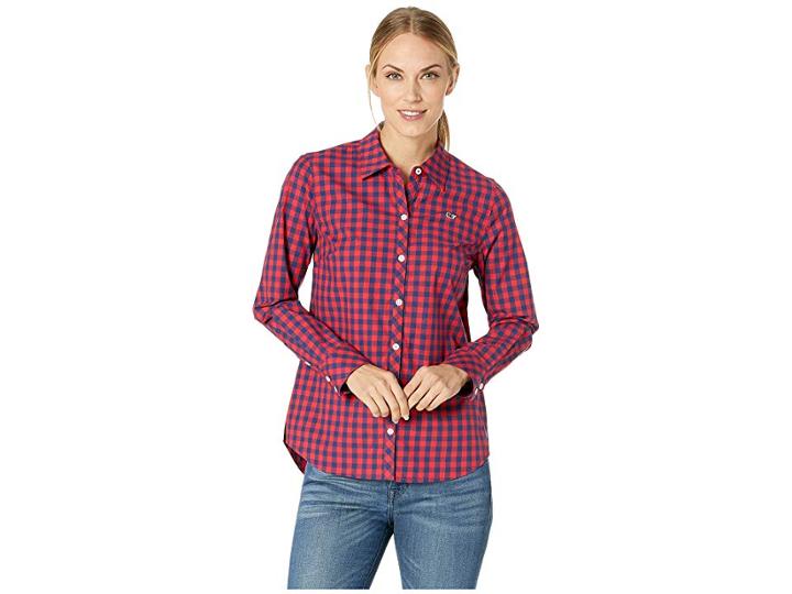 Vineyard Vines Mini Gingham Classic Button Down Shirt (red Velvet) Women's Clothing