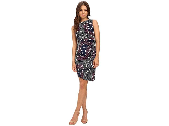 Donna Morgan Sleeveless Printed Matte Jersey Dress W/ Rouched Side (midnight Multi) Women's Dress
