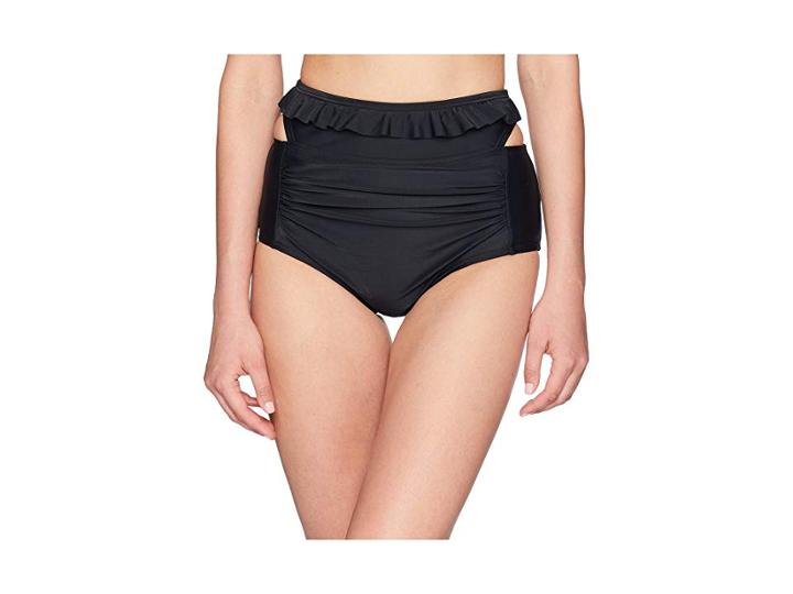 Unique Vintage Elsie Ruffled Bottom (solid Black) Women's Swimwear