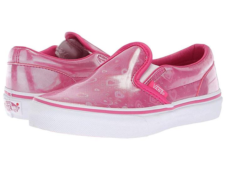 Vans Kids Classic Slip-on (little Kid/big Kid) ((holo Hearts) Magenta/true White) Girls Shoes