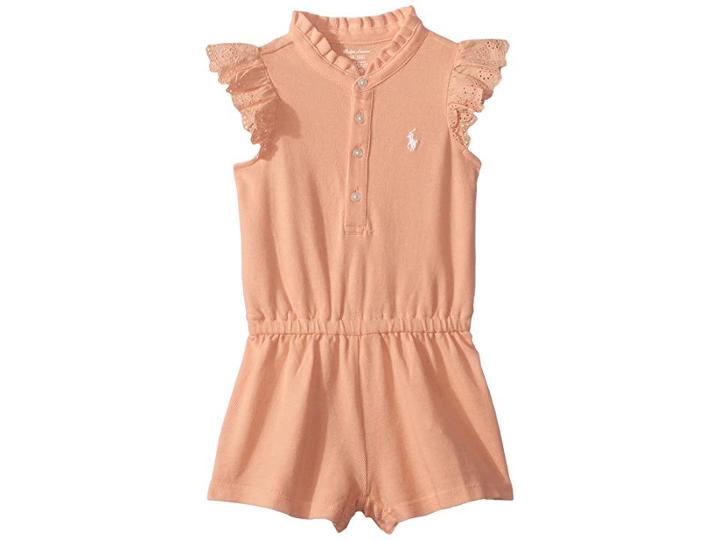 Ralph Lauren Baby Cotton Flutter-sleeve Romper (infant) (fair Orange) Girl's Jumpsuit & Rompers One Piece