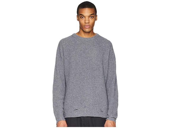 The Kooples Distressed Pullover (vintage Grey) Men's Long Sleeve Pullover