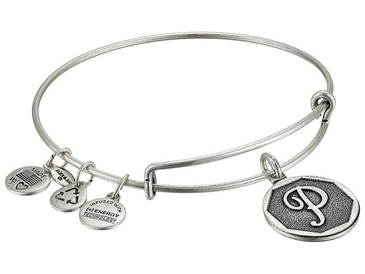 Alex And Ani Initial P Charm Bangle (rafaelian Silver Finish) Bracelet