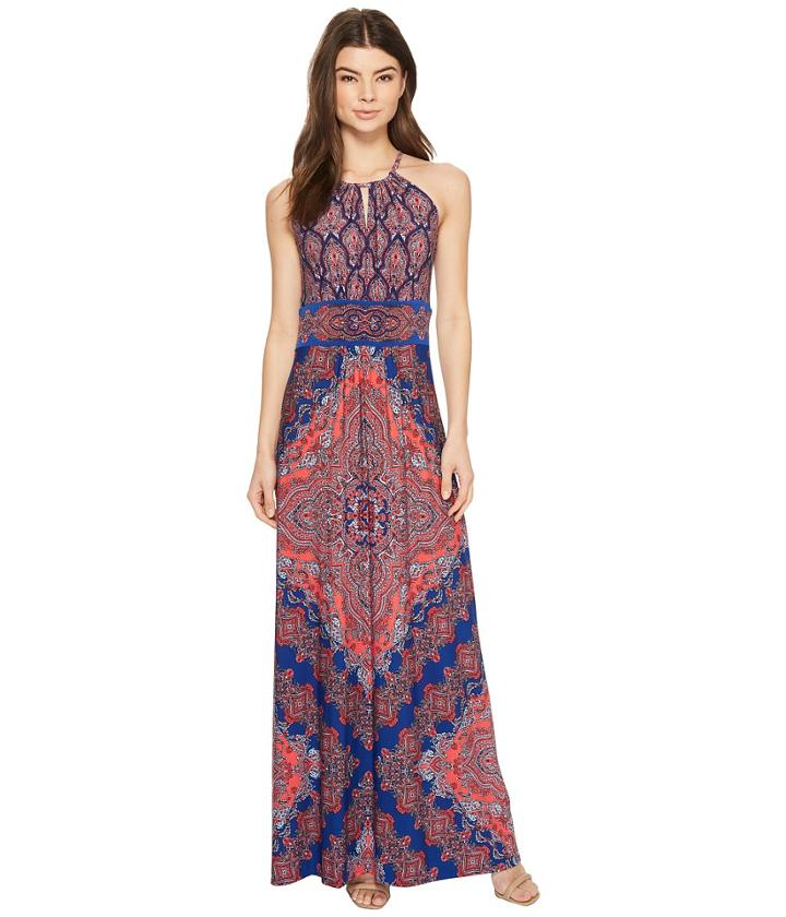 London Times Persian Medallion Heyhole Halter Dress (blue) Women's Dress