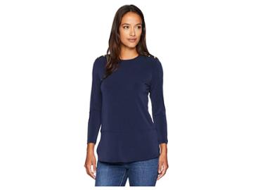 Lauren Ralph Lauren Petite Button-trim Matte Jersey Top (navy) Women's Clothing