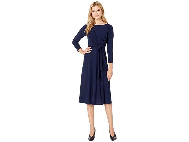 Taylor Bracelet Sleeve Front Knot Jersey Dress (navy) Women's Dress