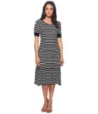 Lauren Ralph Lauren Striped Waffle-knit Cotton Dress (polo Black/mascarpone Cream) Women's Dress