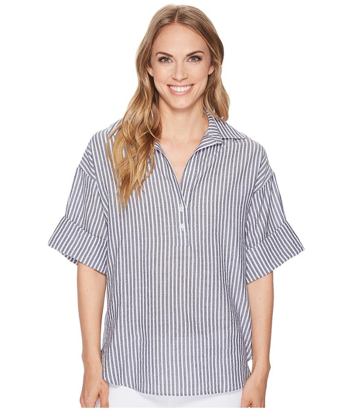 Elliott Lauren Pucker Stripe Shirt (grey/white) Women's Short Sleeve Pullover