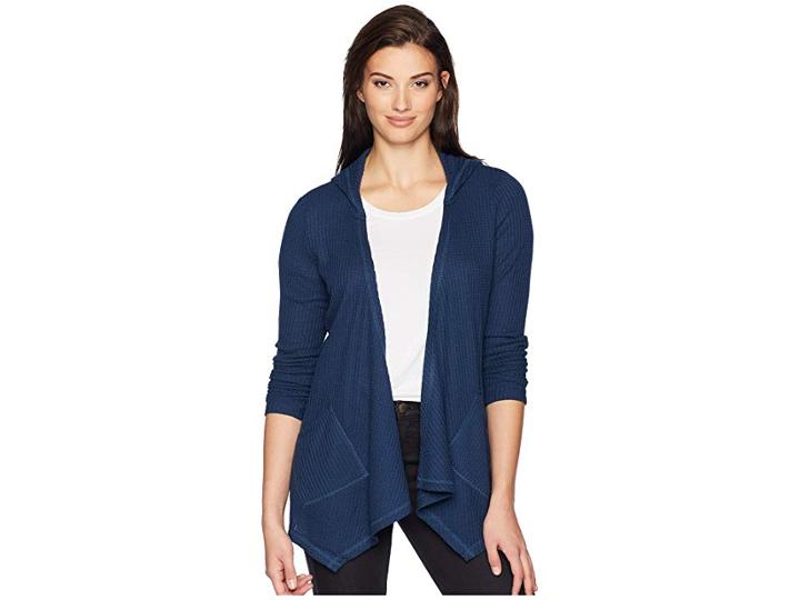 Tribal Long Sleeve Honeycomb Hooded Cardigan (blue Lake) Women's Sweater