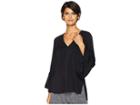 Halston Heritage Long Sleeve V-neck Ruched Top (black) Women's Clothing