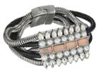 Guess Wide Multi Snake Chain With Stone Accent Magnetic Closure Bracelet (silver/crystal/black) Bracelet