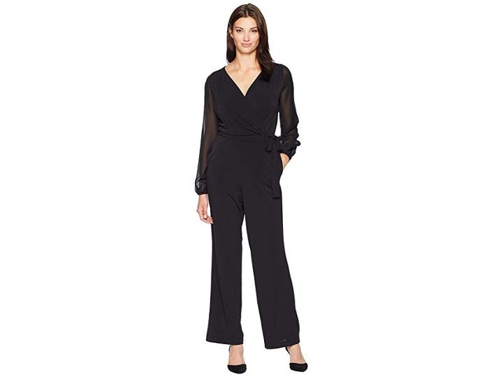 Eci V-neck Chiffon Sleeve Jersey Jumpsuit (black) Women's Jumpsuit & Rompers One Piece