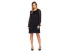 Nine West Oversized Zigzag Crochet Lace Shift Dress W/ Long Sleeves Cuff (black) Women's Dress