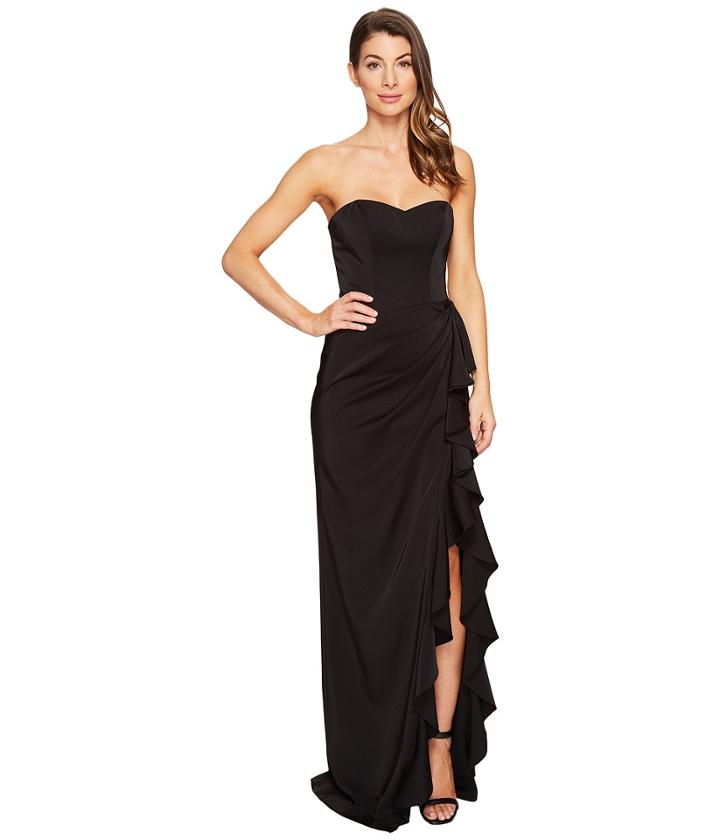 Faviana Faille Satin Strapless W/ Cascade 7950 (black) Women's Dress