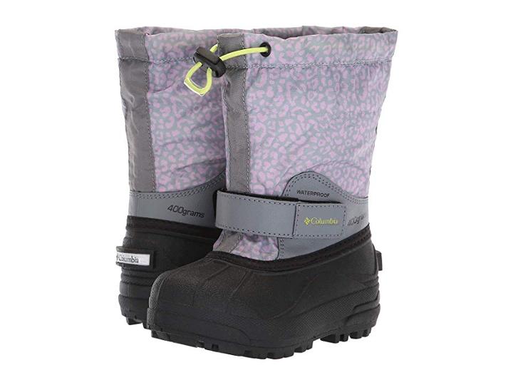 Columbia Kids Powderbug Forty Print (toddler/little Kid/big Kid) (grey Ash/fresh Kiwi) Girls Shoes
