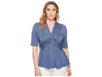 Kiyonna Caycee Twist Top (dusty Blue) Women's Short Sleeve Pullover