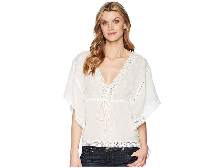 Roper 1627 White Cotton V-neck Blouse (white) Women's Clothing