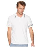 Calvin Klein Short Sleeve V-neck Polo With Printed Sleeve Logo (standard White) Men's Clothing