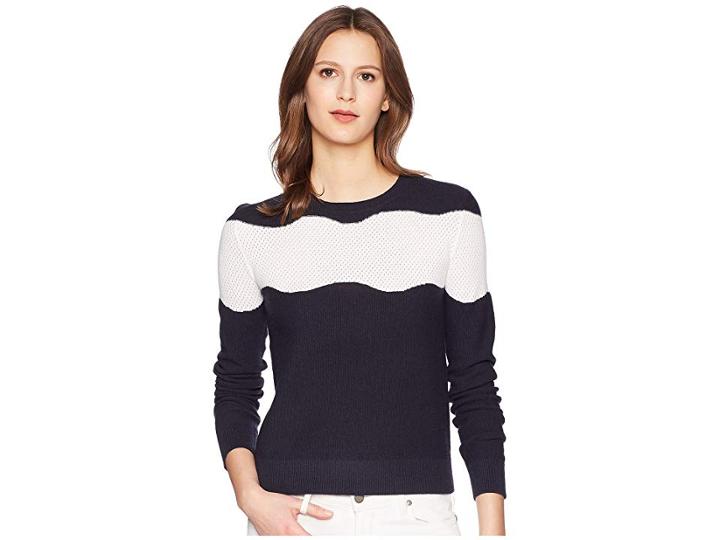 Jil Sander Navy Long Sleeve Knit With Contrasting Motif (dark Blue) Women's Clothing