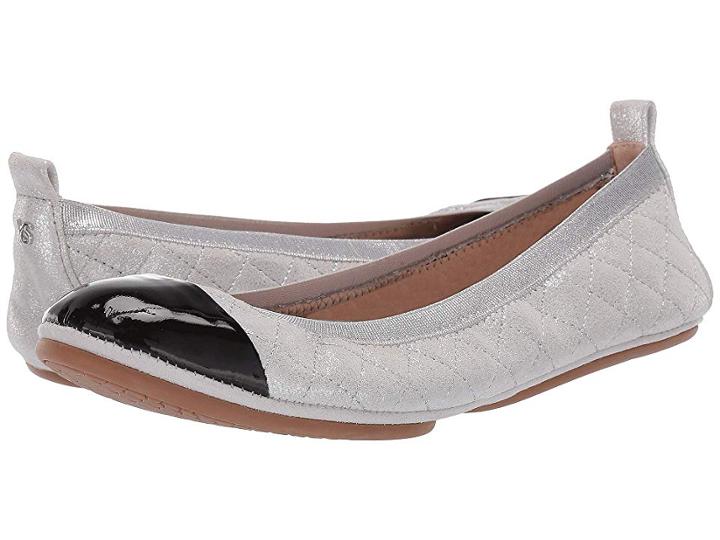Yosi Samra Samantha (silver Suede/black Patent) Women's Flat Shoes