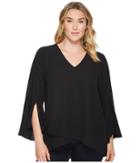 Karen Kane Plus Plus Size Split Sleeve Asymmetric Hem Top (black) Women's Clothing