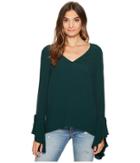 1.state Long Sleeve V-neck Cascade Sleeve Blouse (jasper Green) Women's Long Sleeve Pullover